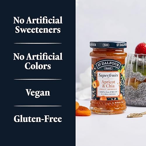 St. Dalfour Superfruits Apricot & Chia Fruit Spread - 6 oz - 100% from Fruit, Gluten-Free, No Artificial Ingredients, Non-GMO, All Natural, Made in France
