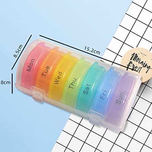 EXCEART Rainbow 21 Compartments Weekly Pill Organizer Portable Medicine Dispenser Round Vitamin Container Travel Holder for Daily Pill Storage