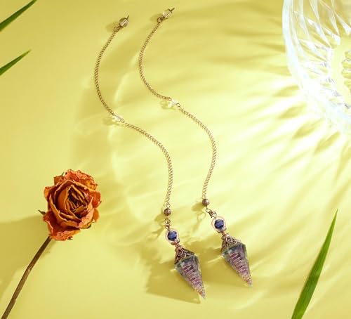 DUQGUHO Crystal Pendulums Amethyst Healing Crystal Quartz Pendulum Spiritual Hexagonal Pointed Cone Resin Pendants Witchcraft Energy Balancing Accessories Divination Dowsing Tools 1PC