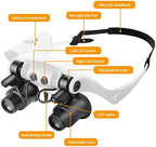 Hands Free Head Magnifying Glasses, Magnifier with Light, 1X, 2X, 3X, 5X, 6X, 8X, Ideal for Jewelry, Eyelash Extensions, Soldering, Craft, Cross Stitch