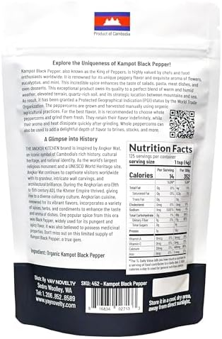 Kampot Black Pepper - The King of Peppers, Rare Cambodian Whole Peppercorns, Authentic Certified by Kampot Pepper Association, Unique Flavor & Aroma, 1.1 LB / 500g