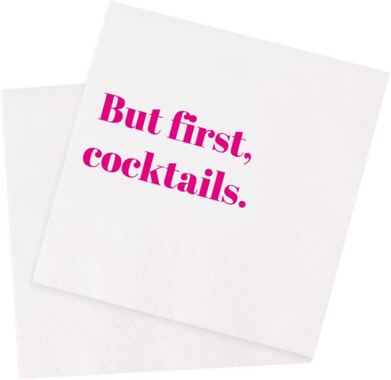 Funny Cocktail Napkins 100Pcs Funny Quotes Saying Disposable Paper Party Napkins 4.5 x 4.5 Two-ply (But First Cocktails Napkins)