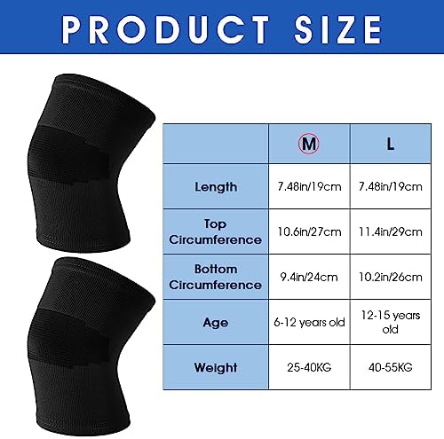 WLLHYF Kids Knee Sleeve Brace 1 Pair Children Knee Support Pad Breathable Elastic Soft Knee Protectors for Kids Child Girls Boys Teens Basketball Volleyball Sports (Medium)