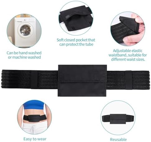 Peritoneal Dialysis Belt, Breathable Mesh PD Catheter Fixation Belt, Used for Safe Gastric and Abdominal Feeding of Peg, G, J Tubes for Male and Female Adult Patients, with Storage Bag(Black,L)