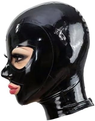 Black Latex Hood Mask Full Face Riding Hood for Party Cosplay Latex Mask for Halloween Christmas Party