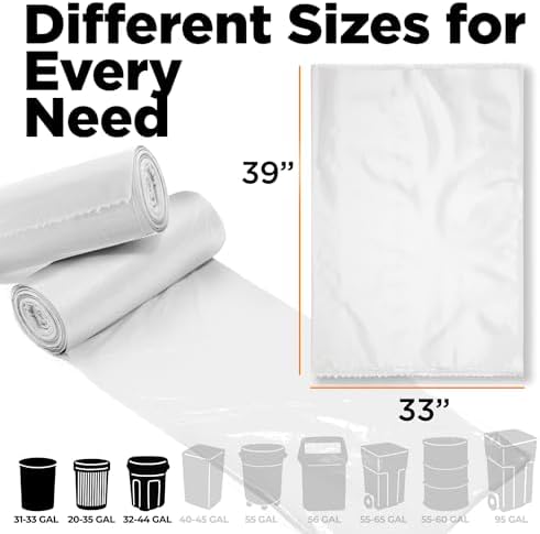 Toughbag Trash Bags 33x39 33 Gal 100/case Garbage Bags 1.2 Mil (Clear)