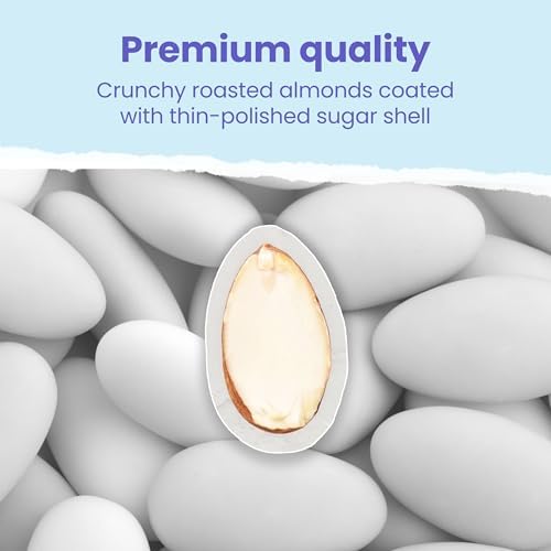 Cambie Jordan Almonds | Bright White Candy Almond | Premium Roasted Almonds with a Sweet Sugar Coating | For Weddings, Parties and Holidays (1 lb)