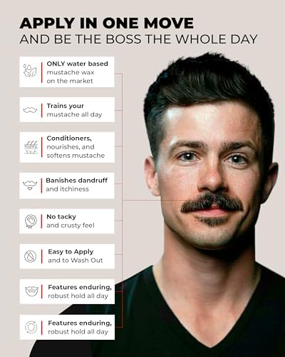 Bossman MUDstache Unscented Mustache Wax for Men (1 oz) – Strong 24-Hour Hold, Non-Tacky & Easy to Apply for Taming & Styling