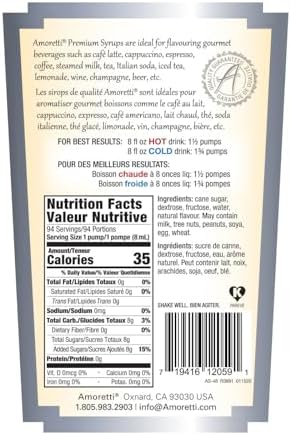 Amoretti - Premium Apricot Syrup, 94 Servings Per Bottle (750 ml), with Pump for Flavoring Coffees, Cocktails, and other Beverages, Gluten Free, GMO/GEO Free, Preservative Free