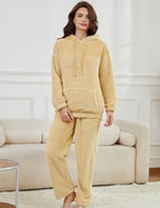 Wyeysyt Women's Fleece Pajamas Sets Fuzzy Loungewear Long Sleeve Casual Hoodies and Pants Fluffy 2 Piece Set Sleepwear