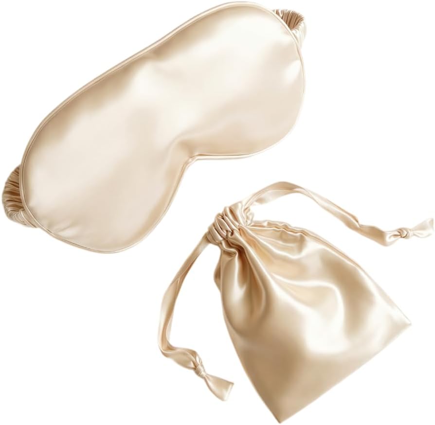 Silk Eye Mask for Sleeping - Satin Eye Cover with Silk Storage Bag Beige