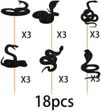 Snake Cupcake Topper for Snake Reptile Pet Theme Party Favors Decorations Men Women Kids Happy Birthday Baby Shower Party Decor Supplies set 18pcs Black Glitter Silhouette