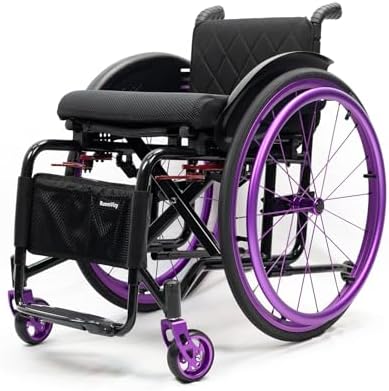 Lightweight Sports Foldable Mute Wheelchair All Terrain Aluminum,Adjustable Footrest Suitable for Teenagers, Adults, Seniors(Purple2,Seat Width 42cm/16.5in)