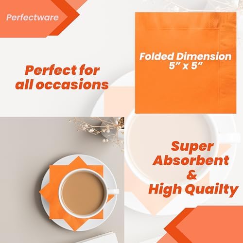 Perfectware 2 Ply Orange Beverage Napkins- Pack of 250ct