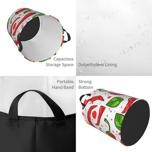 Chili Peppers Print Laundry Basket Waterproof Collapsible Round Laundry Hamper Toys Clothes Organizer Gift Basket For Room Medium