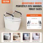 VEVOR Toilet Support Rail, 300LBS Support Toilet Seat Framework, Width Adjustable to Suit Various Toilets, Simple Set-Up, Toilet Grip Bars with Cushioned Armrests for Elderly, Disabled