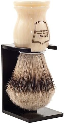 Parker Silvertip Badger Shaving Brush-Faux Ivory Resin Handle & Stand | 22mm Soft Knot for Rich Lather | Handcrafted Grooming Tool for Shave Soaps or Creams | Luxury Wet Shaving Brush | Iconic Brand