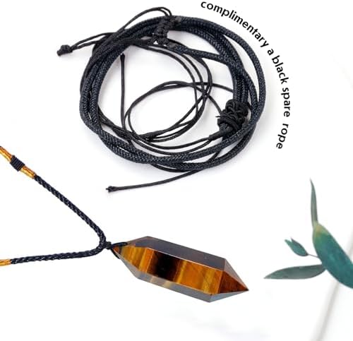 Runyangshi Tiger's Eye Healing Crystal Pendants, Double Pointed Natural Crystal Quartz Necklace 6 Faceted Chakra Crystal Wand Stone