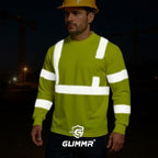 GLIMMR Safety Shirt Long Sleeve Class 3 High Visibility Reflective Men's Hi Vis T Shirt for Work Warehouse Construction