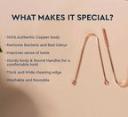 Copper Tongue Scraper for Adults 2 Pack, Ayurvedic Tongue Cleaner for Bad Breath, Natural Oral Care Metal Tongue Cleaning Tool Reusable (100% Copper)