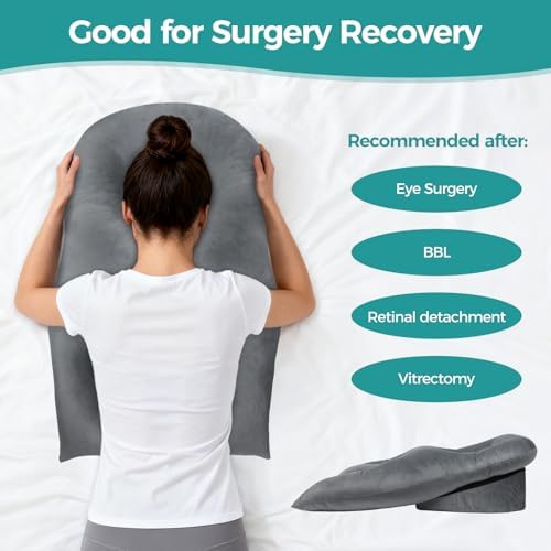 Face Down Recovery Pillow for Eye/BBL Surgery - Prone Massage Headrest with Adjustable Airflow, Plush Velvet Cover, Retinal Vitrectomy Equipment (Grey, Large, Removable Base Cover)