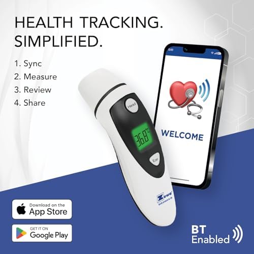 Zewa Infrared Thermometer | Professional Accuracy | Forehead & Ear Non-Touch Measurement | Bluetooth 4.0 | Android & iOS Compatible | Fever Alarm | Free MyHealthConnected App
