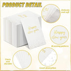 100Pcs Happy New Year Napkins, White Gold Foil Disposable Paper Napkins, Paper Hand Towels Cocktail Napkins for Christmas 2026 New Year's Eve Party Decoration and Supplies, 7.9 x 4.3 Inch