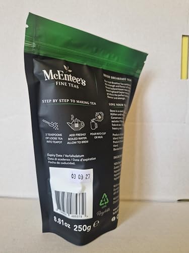 McEntee's Irish Breakfast Tea (Pack of 2) - 250g Refill Bags - Expertly Blended in Ireland. A Traditional Irish Blend of Ceylon and Assam tea's Delivering That Taste of Home.