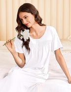 Ekouaer Cotton Nightgowns for Women Long Night Gown Short Sleeve Sleepdress Victorian Sleepwear Nightdress with Pockets