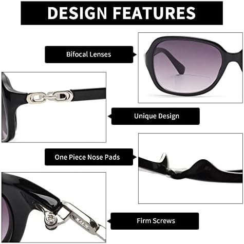 JM Bifocal Reading Sunglasses for Women Vintage Reader Glasses UV Protection Outdoor Black +2.0