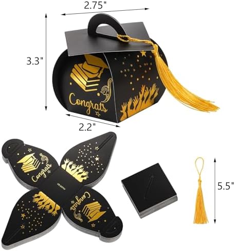 Lawei 50PC Graduation Cap Gift Boxes, Graduation Candy Boxes Treat Box with Tassel for Party Favors Box Centerpieces for Tables 2025