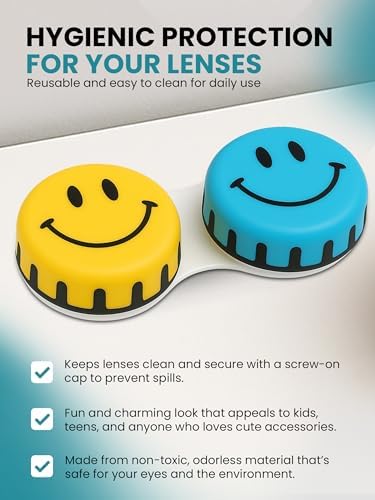 SPORTS WORLD VISION Seasonal Fun Contact Lens Cases Smily Cute Screw Top Travel Storage Contact Lens Box L/R Eyes Holder Container, Outdoor Mini Contact Lens Storage case, 3 Cases in Same Style