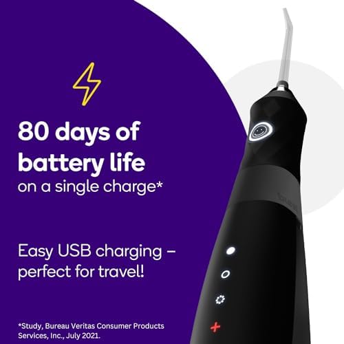 BURST Electric Water Flosser for Teeth Cleaning (3 Modes/White) | Cordless | Plaque Removal Between Braces & Dental Work | Portable Floss | Refillable 110mL Tank