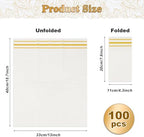 100 Pack Paper Napkins Disposable Guest Towels Gold Lined Elegant Dinner Napkins 2-ply Party Napkins Guest Disposable Soft & Absorbent Paper Hand Towels for Bathroom Kitchen Wedding Party Dinner Event