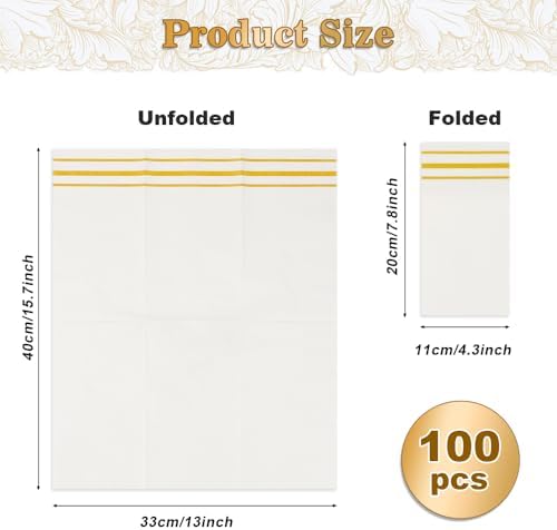 100 Pack Paper Napkins Disposable Guest Towels Gold Lined Elegant Dinner Napkins 2-ply Party Napkins Guest Disposable Soft & Absorbent Paper Hand Towels for Bathroom Kitchen Wedding Party Dinner Event
