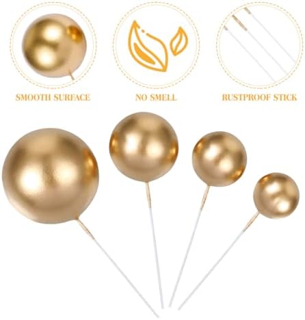 Amosfun 20Pcs Mini Balloons Cake Topper Foam Ball Cupcake Topper Cake Picks Baking Decoration for Wedding Anniversary Valentines Day Birthday Party(Golden)