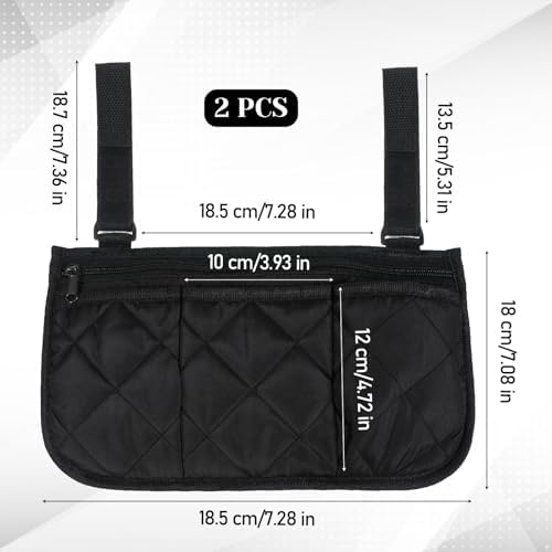 2 Pack Wheelchair Side Bag, Walker Bag with Cup Holder Waterproof Wheelchair Armrest Pouch, Storage Organizer Bags Wheel Chair Pouch Side Pocket for Most Seniors Wheelchairs