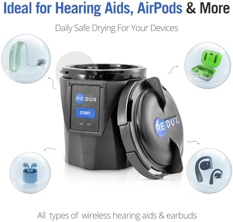 Home Hearing Aid Dryer and Dehumidifier - Hearing Aid Dehumidifier with Self Recharging Desiccant & App Connectivity, Safe for Rechargeable Hearing Aids and AirPods, No Refills, 100% Moisture Removal