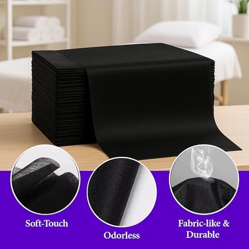 100 PCS Disposable Massage Table Sheets – Black 31.5'' × 79'' Non-Woven Spa Bed Covers, Soft & Breathable for Massage, Beauty, Tattoo