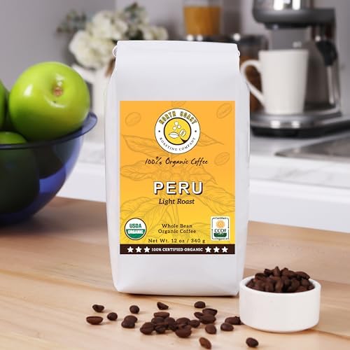 North Coast Roasting Company, Light Roast, Organic Coffee, Whole Bean, Single Origin - Peru, USDA Certified, Organic Coffee Beans, 12 Ounce Bag