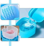 Denture Case Multipurpose Orthodontic Dental Retainer Box with Basket Tray Portable Soaking Denture Bath for Storage Ortho Retainers (Light Blue)