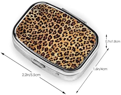 Cheetah Leopard Brown Print Square Metal Pill Box with 2 Compartment for Pocket or Purse Travel Bag Small Size 2.2 inche