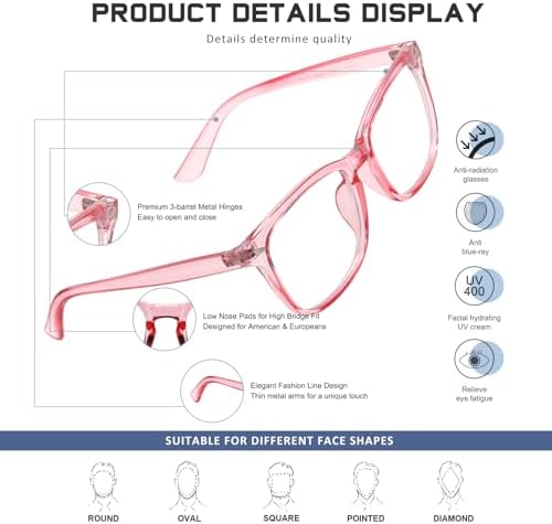 Reading Glasses for Women Men - Blue Light Blocking UV Filter Computer Readers,Anti Eyestrain Eyeglasses