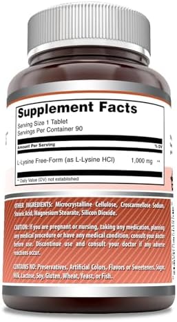 Amazing Formulas L-Lysine 1000mg Amino Acid Tablets Supplement | Non-GMO | Gluten Free | Made in USA (90 Count)