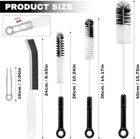 Bottle Cleaning Brush Set - Long-Handled Flexible Brush Head, with Bottle Neck Thread Gap Brush, for Cleaning Narrow Neck Water, Beer, Wine, Baby Bottles, Pipes, Tubes, Hoses, and Flasks