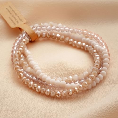 Boho Crystal Bracelet Set of 4pcs/set,4mm Beads Stackable Layering Stretch Bracelets for Women, Friendship Gifts