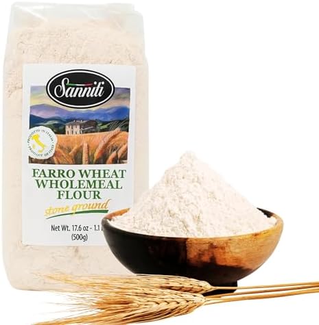 Sanniti Farro Wheat Wholemeal Flour, Stone Ground – 17.6 oz (500g) Bag – Premium Ancient Grain Flour, Product of Italy