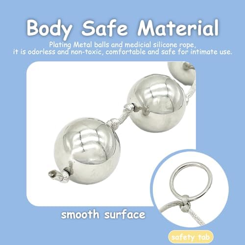 Metal Anal Balls, Stainless Steel Anal Sex Beads Butt Plug Bead with 5 Metal Balls String Rope BDSM Toys Vaginal Dialator Spreader Masturbation Anal Beeds Training for Women Men Beginner (Silver)