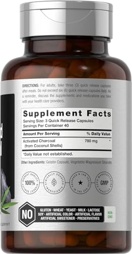 Horbäach Charcoal Pills 780mg | 120 Capsules | Activated Charcoal from Coconut Shells | Non-GMO and Gluten Free | Acti-Coal