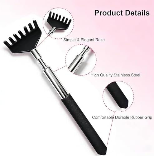 2 Pack Back scratchers Set,Rubber Handles and Stainless Scratch Heads Back Scratcher Extendable,for Back,Neck,Shoulders,Beautiful Present Packaging Gifts for Thanksgiving,Christmas (Black)